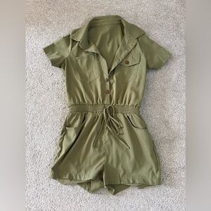 SHEIN Olive Green Short-Sleeve Utility Romper